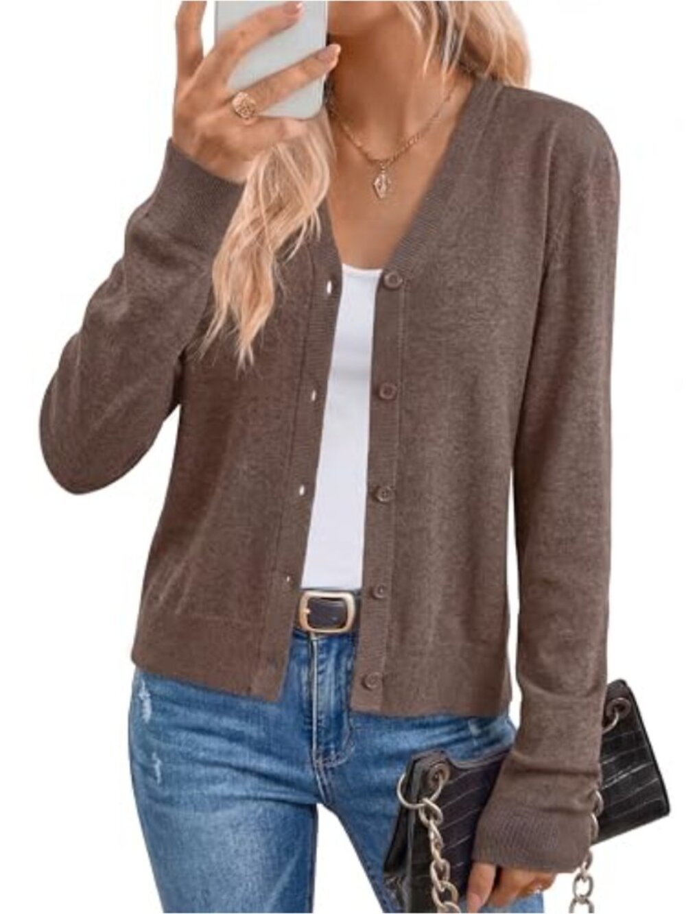 Wool Blend V-Neck Cardigan Button Business Casual Knit Sweater